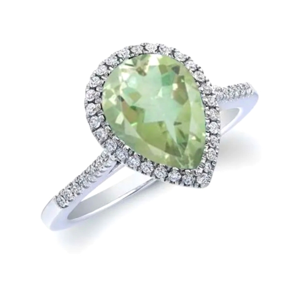 4.00 CTTW Lab Created Green Amethyst Gemstone Pear Cut Sterling Silver Ring